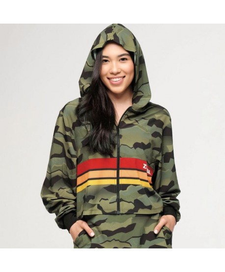 Zumba Explore Crop Woven Zip-Up Hoodie - Olive Expedition (Pedido Especial)